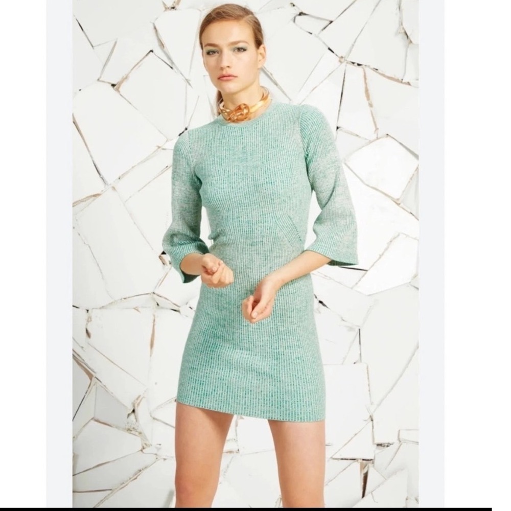 Stella McCartney Crew‎ Neck Mini Dress Sage Green Knit Bell Sleeve Green XS